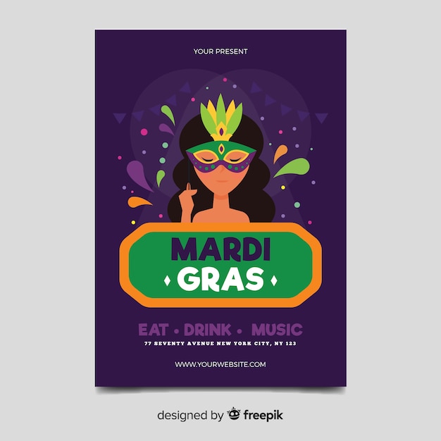 Plantilla de flyer de mardi gras carnaval