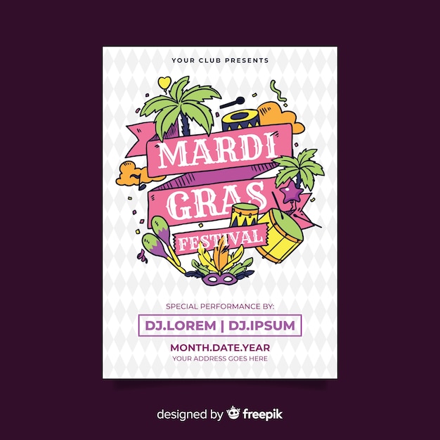 Vector gratuito plantilla de flyer de mardi gras