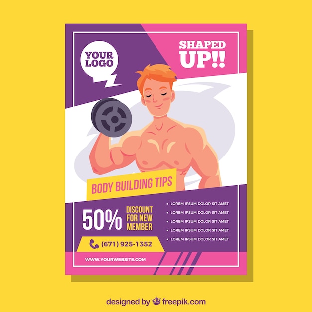 Vector gratuito plantilla de flyer morado de gimnasio