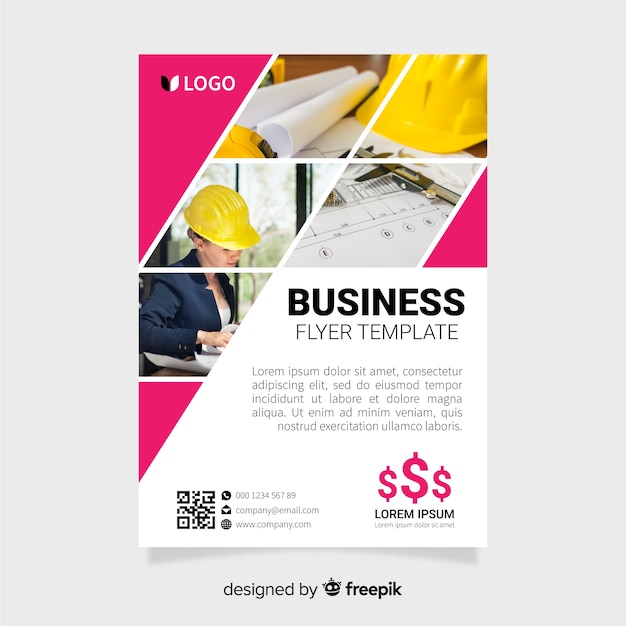 Vector gratuito plantilla de flyer para negocio con mosaico de imágenes