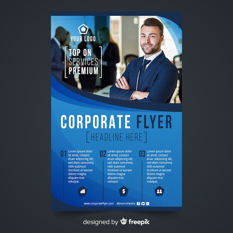 Vector gratuito plantilla de flyer de negocios con foto