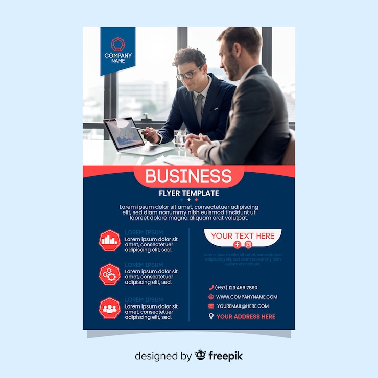 Vector gratuito plantilla de flyer de negocios con fotos