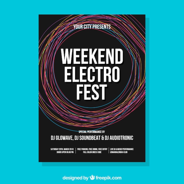 Vector gratuito plantilla de flyer negro para festival de música