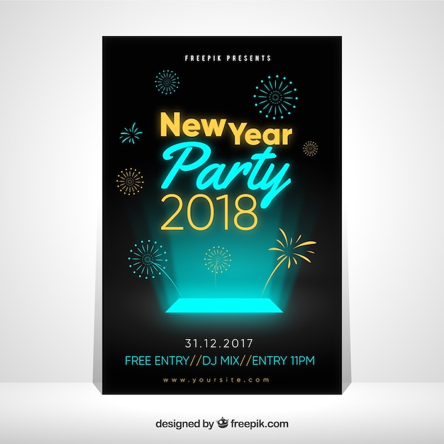 Vector gratuito plantilla de flyer negro con luz turquesa para fiesta de año nuevo