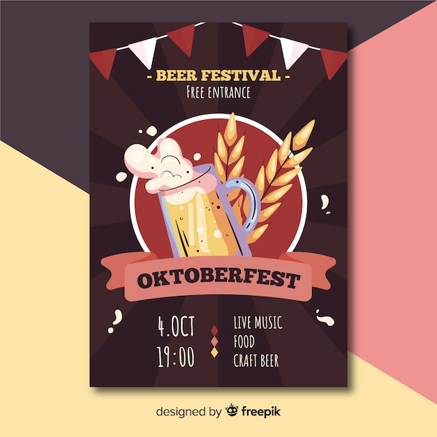 Plantilla de flyer del oktoberfest dibujado a mano