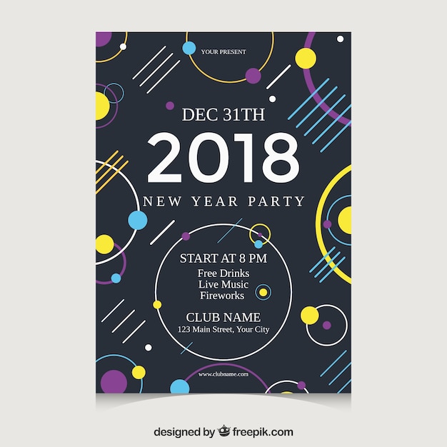 Vector gratuito plantilla de flyer oscuro para fiesta de año nuevo