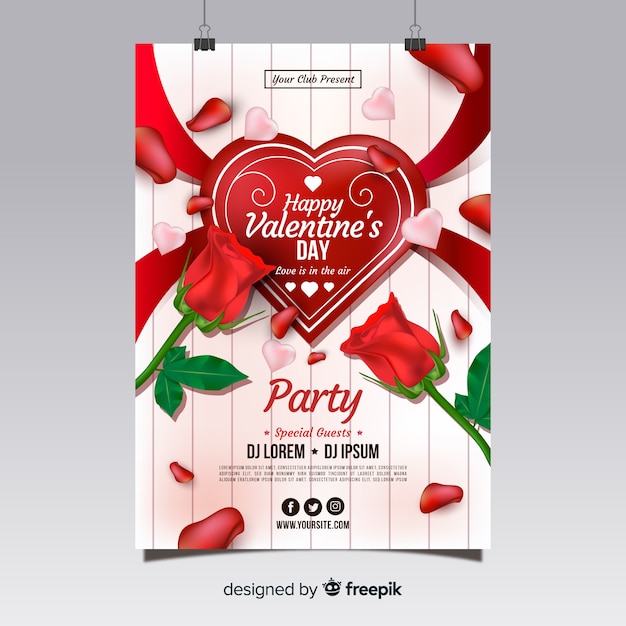 Plantilla de flyer realista para fiesta de san valentín