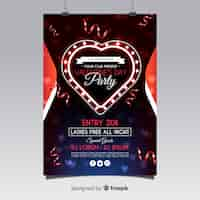 Vector gratuito plantilla de flyer realista para fiesta de san valentín