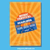 Vector gratuito plantilla de flyer retro naranja para festival de música