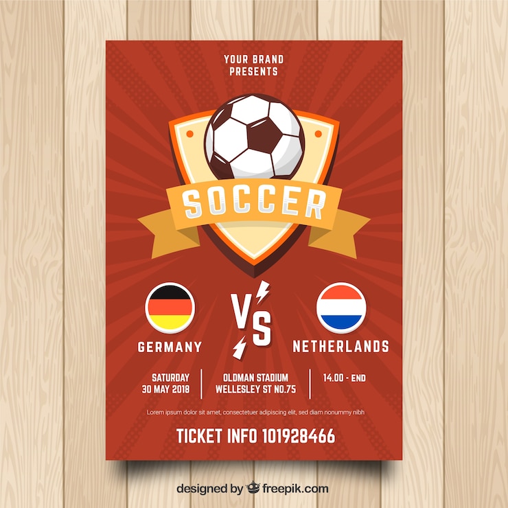 Vector gratuito plantilla de flyer rojo de fútbol