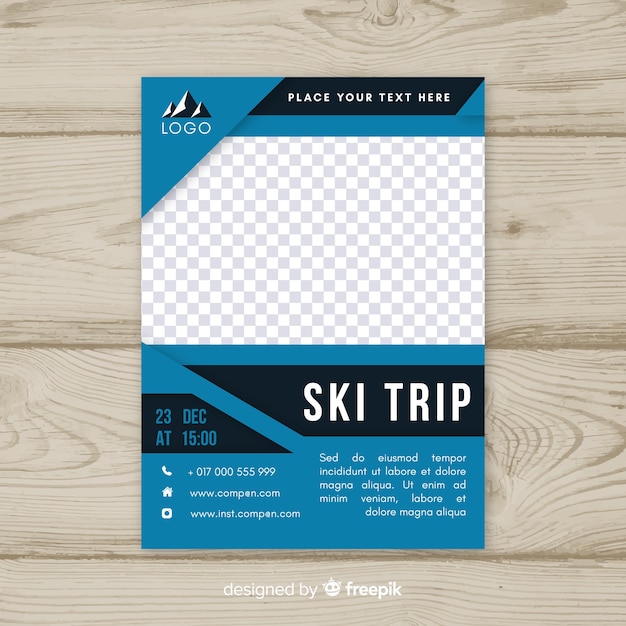 Plantilla de flyer de viaje para esquiar