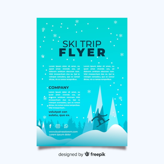 Vector gratuito plantilla de flyer de viaje para esquiar