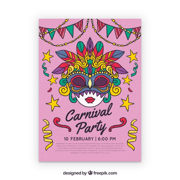 Plantilla de follerto/cartel hecho a mano de fiesta de carnaval