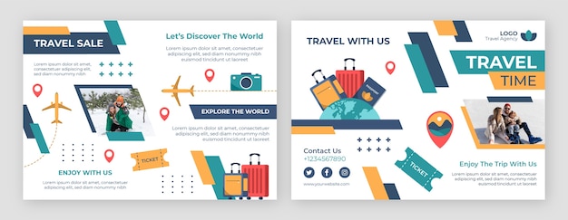 Vector gratuito plantilla de folleto de agencia de viajes de diseño plano