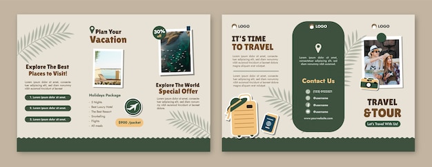 Vector gratuito plantilla de folleto de agencia de viajes de diseño plano