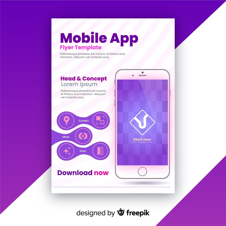 Vector gratuito plantilla de folleto de la aplicación móvil