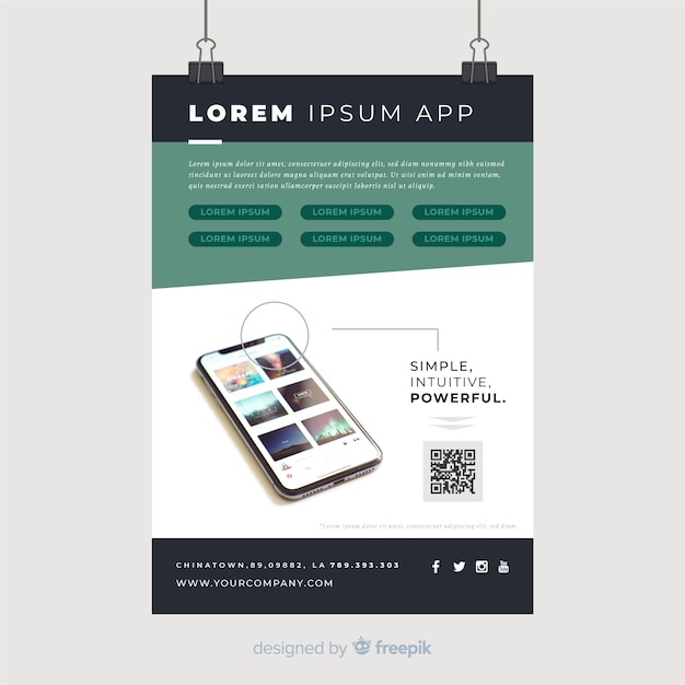 Vector gratuito plantilla de folleto para aplicación movil