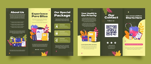 Plantilla de folleto de atención médica de diseño plano