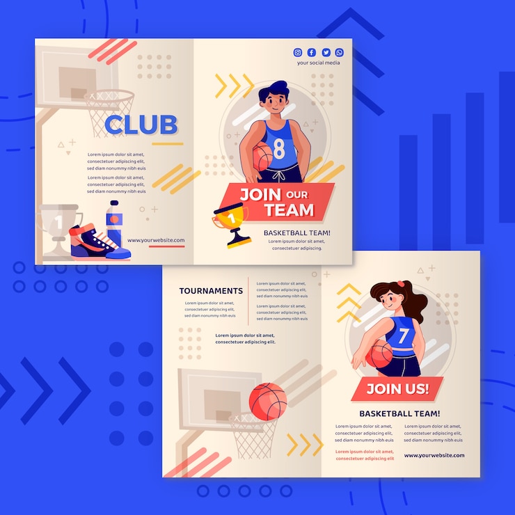 Vector gratuito plantilla de folleto de baloncesto plano