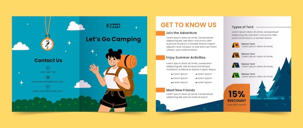 Vector gratuito plantilla de folleto de camping de verano plano