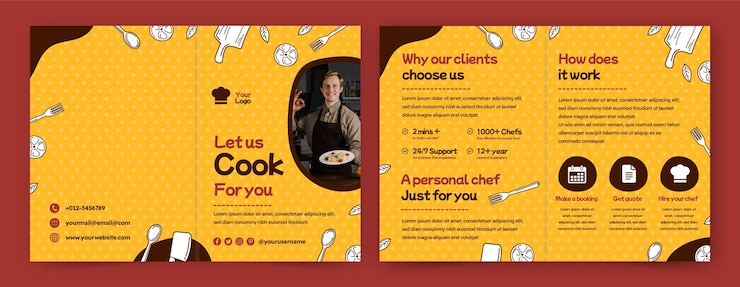 Vector gratuito plantilla de folleto de carrera de chef dibujada a mano