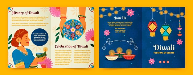 Plantilla de folleto para la celebración del festival hindú de diwali