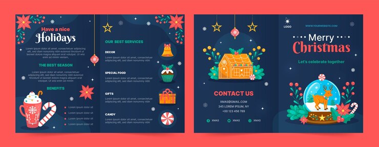 Vector gratuito plantilla de folleto de celebración de temporada navideña