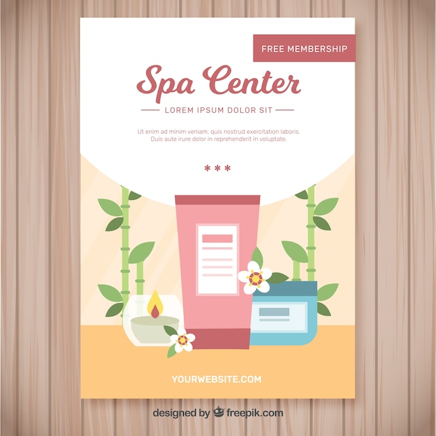 Vector gratuito plantilla de folleto de centro de spa con productos