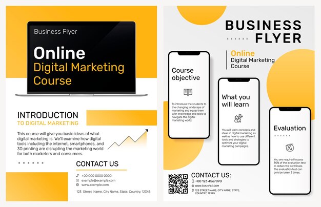 Plantilla de folleto comercial para el curso de marketing digital en línea