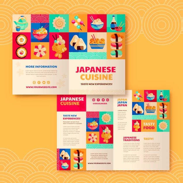 Vector gratuito plantilla de folleto comercial de restaurante japonés plano