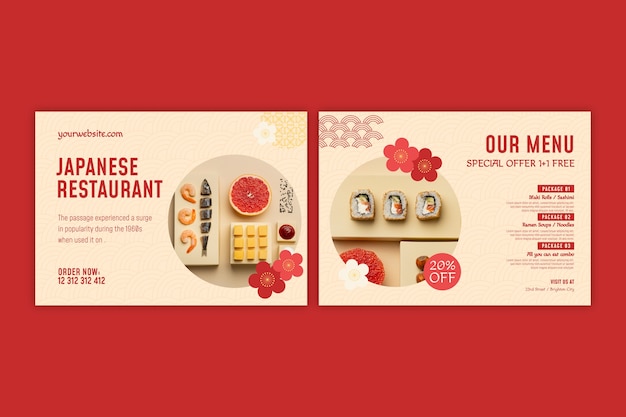 Vector gratuito plantilla de folleto comercial de restaurante japonés plano