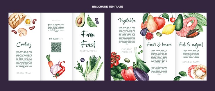 Vector gratuito plantilla de folleto de comida sana en acuarela