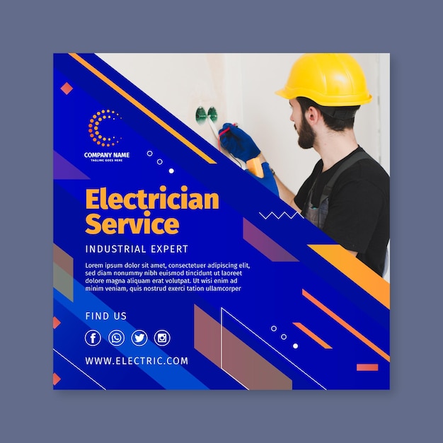 plantilla de folleto cuadrado de servicio de electricista