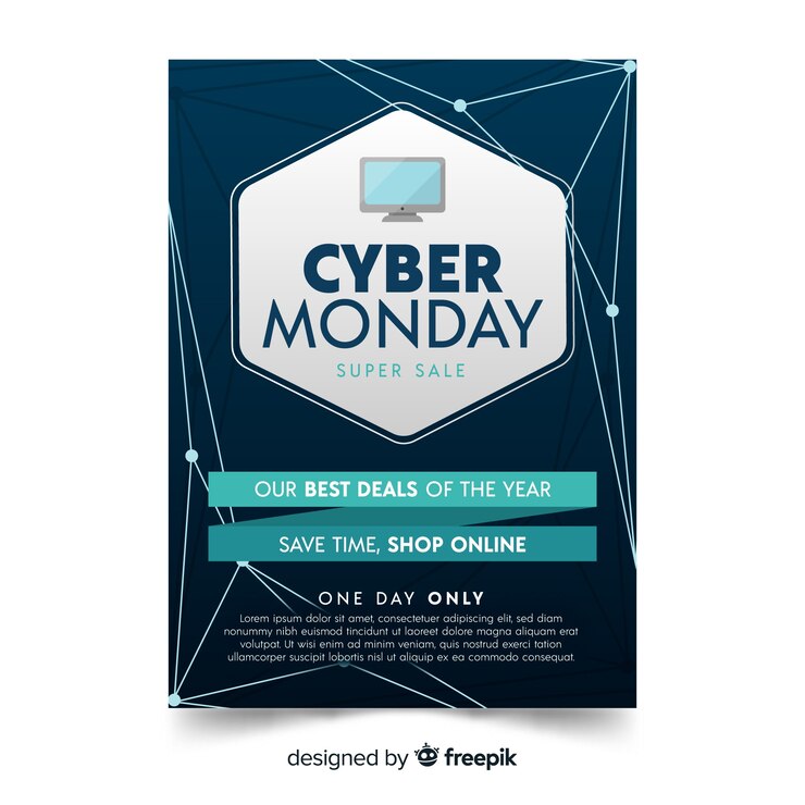 Vector gratuito plantilla de folleto de cyber monday con diseño plano