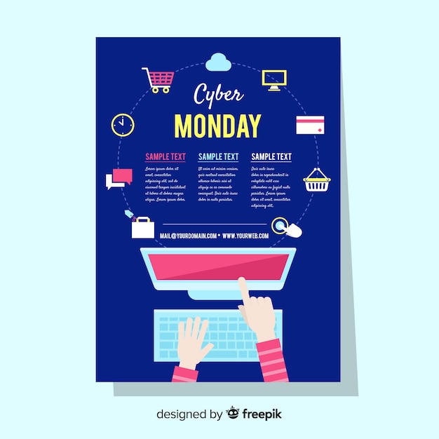 Plantilla de folleto de cyber monday con diseño plano