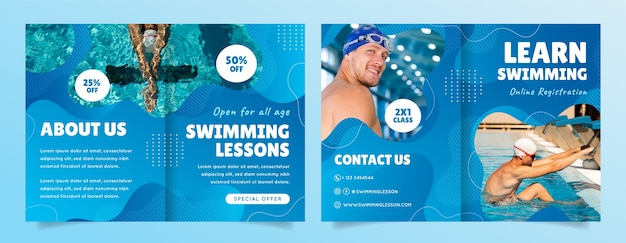 Plantilla de folleto degradado para clases de natación.