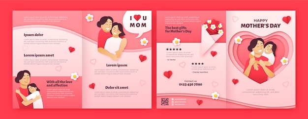 Vector gratuito plantilla de folleto del día de la madre estilo papel