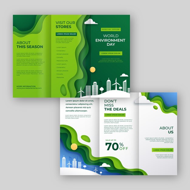 Plantilla de folleto del día mundial del medio ambiente de estilo papel