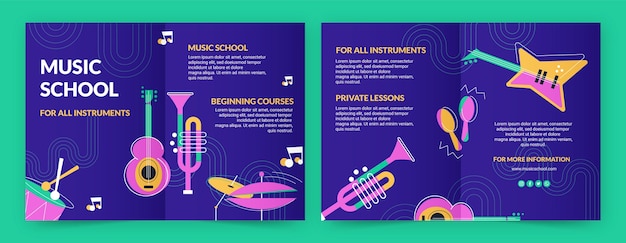 Plantilla de folleto de educación y clases de escuela de música plana