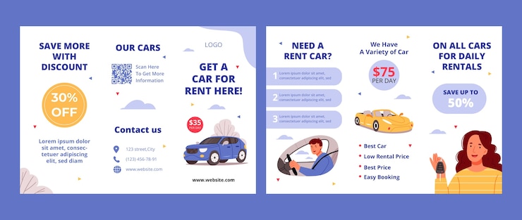 Vector gratuito plantilla de folleto para empresa de alquiler de coches.