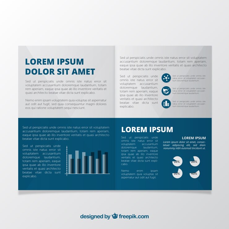 Vector gratuito plantilla de folleto empresarial azul y gris