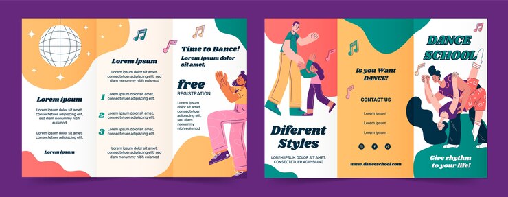 Vector gratuito plantilla de folleto de escuela de danza dinámica