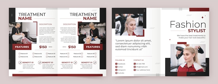 Vector gratuito plantilla de folleto de estilista de moda minimalista