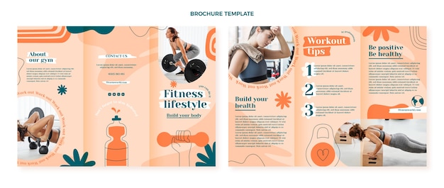 Vector gratuito plantilla de folleto de fitness dibujado a mano