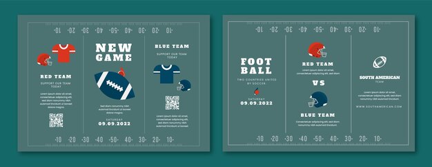 Vector gratuito plantilla de folleto de fútbol americano de diseño plano