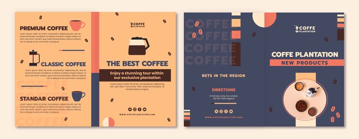 Vector gratuito plantilla de folleto geométrico de plantación de café de diseño plano