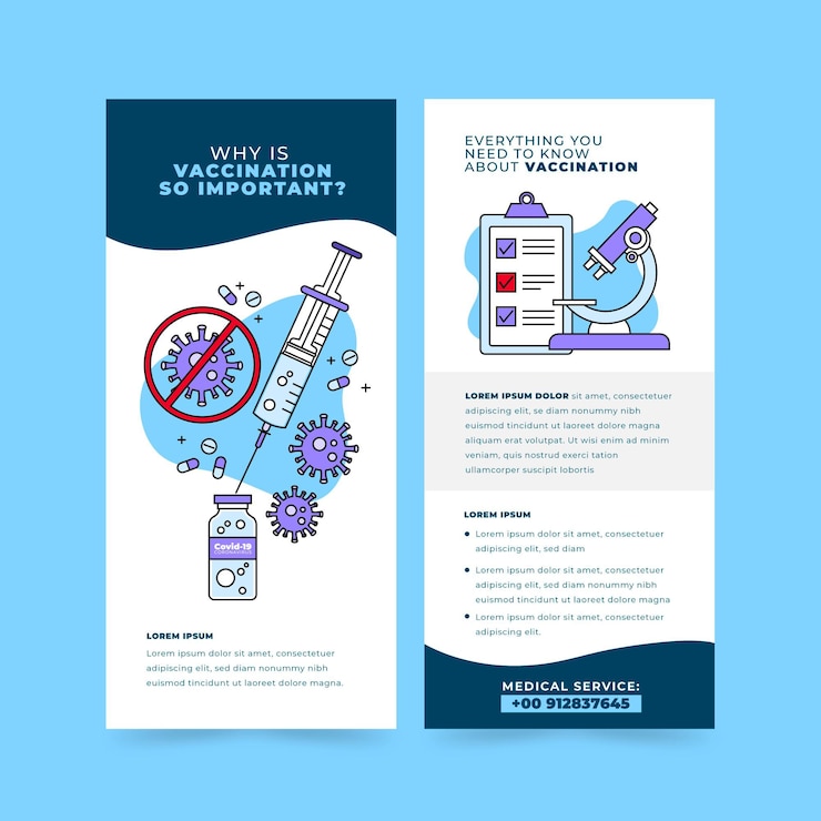 Vector gratuito plantilla de folleto informativo de vacunación contra el coronavirus