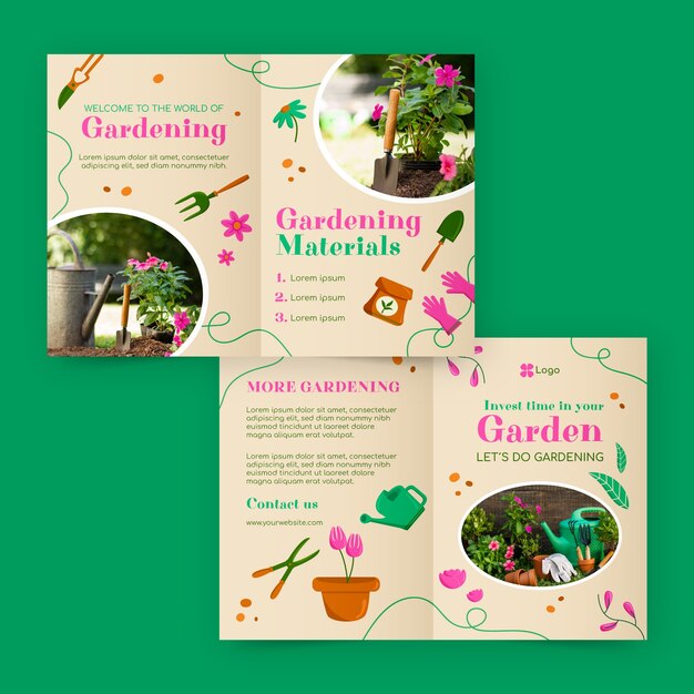 Plantilla de folleto de jardinería y cultivo.