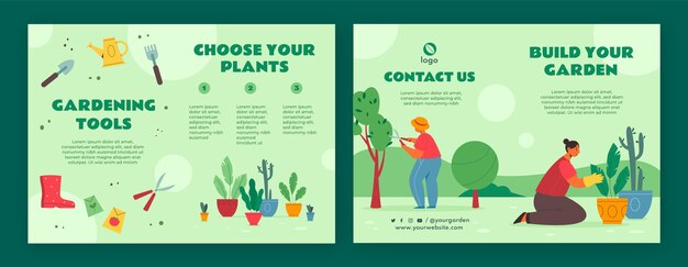 Vector gratuito plantilla de folleto de jardinería dibujada a mano