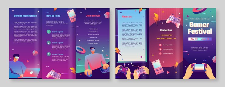 Vector gratuito plantilla de folleto de juegos degradados